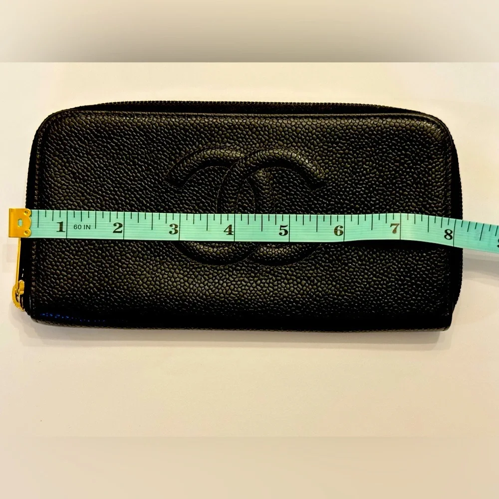 CHANEL Black Caviar Leather Zip-Around Wallet with Gold-Tone Hardware